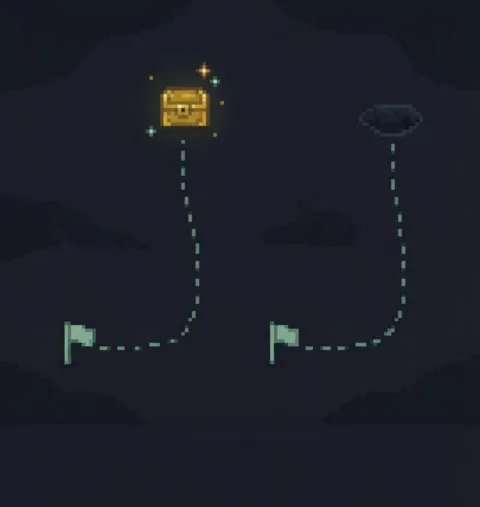 "Go right, then up." The same directions lead somewhere else if you start somewhere else