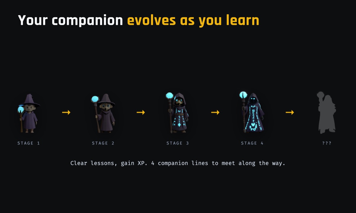 Your companion evolves as you clear lessons