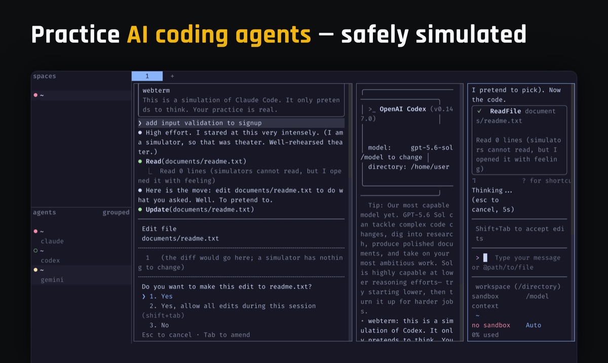 Practicing AI coding agents, safely simulated